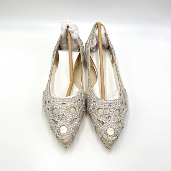 Badgley Mischka BHLDN Size 8 Gigi Point Toe Jeweled Ivory Ballet Flats Shoes - Picture 4 of 16